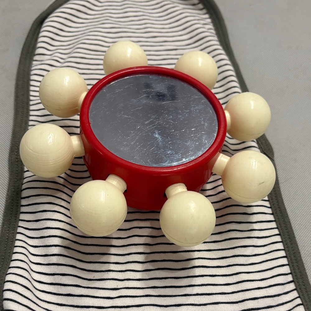 Vintage Playskool No.45 Baby Rattle Mirror Toy Red Cream